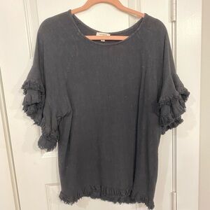 Black Umgee Fringe Sleeve Blouse